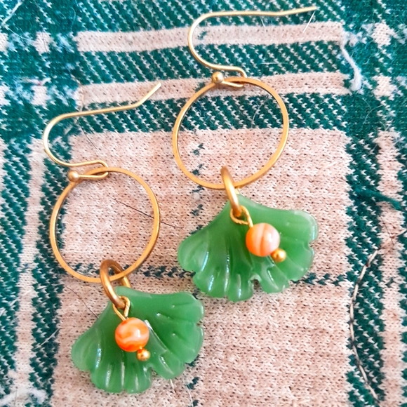 Hand Crafted Jewelry - SOLD Handmade Ginkgo Dangles with Carnelian Accents